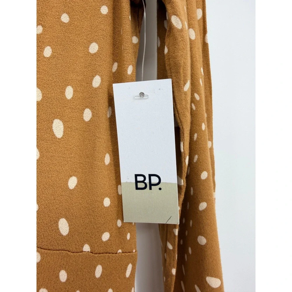 BP. Women Tan Brown Polka Dot V-Neck Long Sleeve Mini Dress Small NWT
